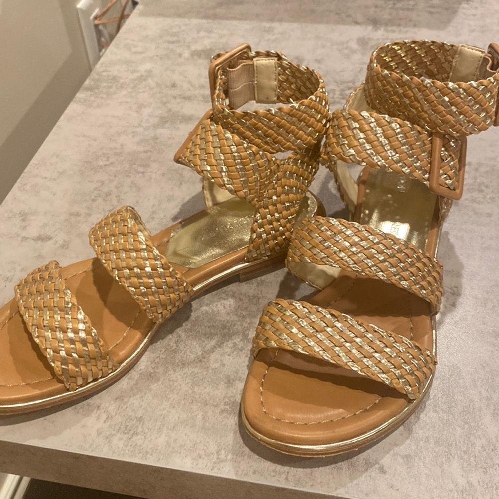 Donald Pliner gladiator  buckle sandals, golden tan